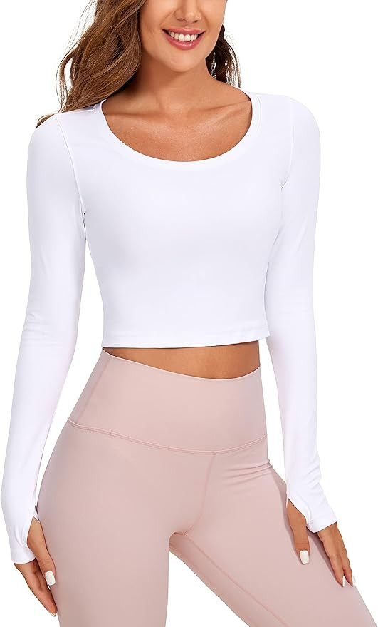 CRZ YOGA Butterluxe Long Sleeve Crop Tops for Women Slim Fit Workout Shirts Cropped Athletic Gym ... | Amazon (US)