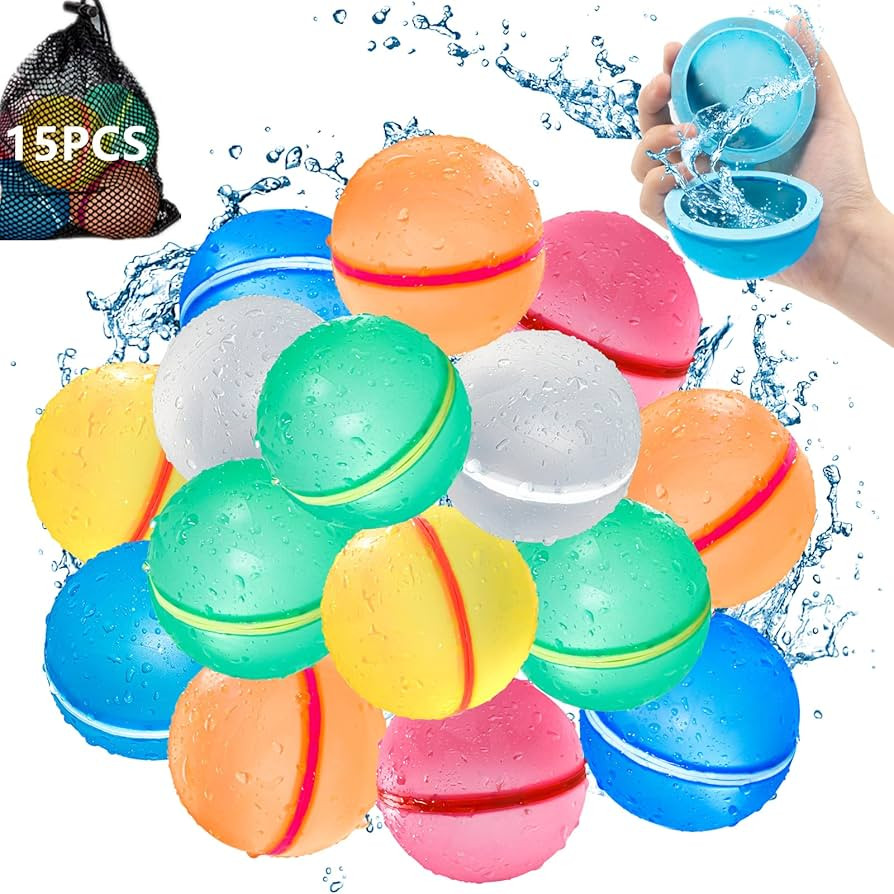 UCIDCI 15 Pcs Water Balloons Reusable Quick Fill - Self Sealing Silicone Water Ball for Kids with... | Amazon (US)