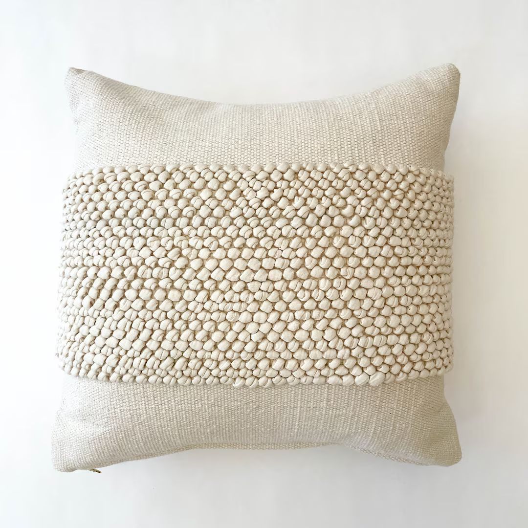 Ivory Kelly Handwoven Pillow in Cotton & Wool With Silicone Insert Options - Etsy | Etsy (US)