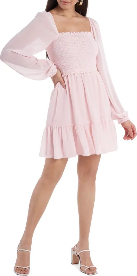 Smock Bodice Ruffle Hem Long Sleeve Minidress | Nordstrom