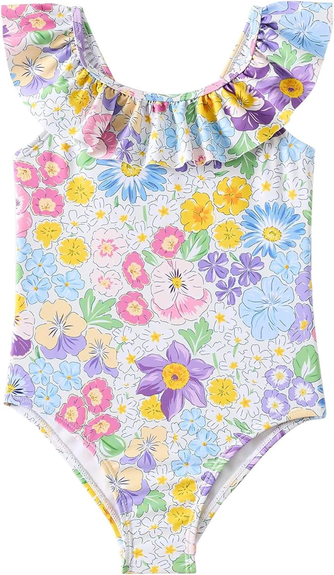 Girls One Piece Swimsuits Toddler Bathing Suit Little Kids Cute Swimwear Quick Dry Striped Ruffle... | Amazon (US)