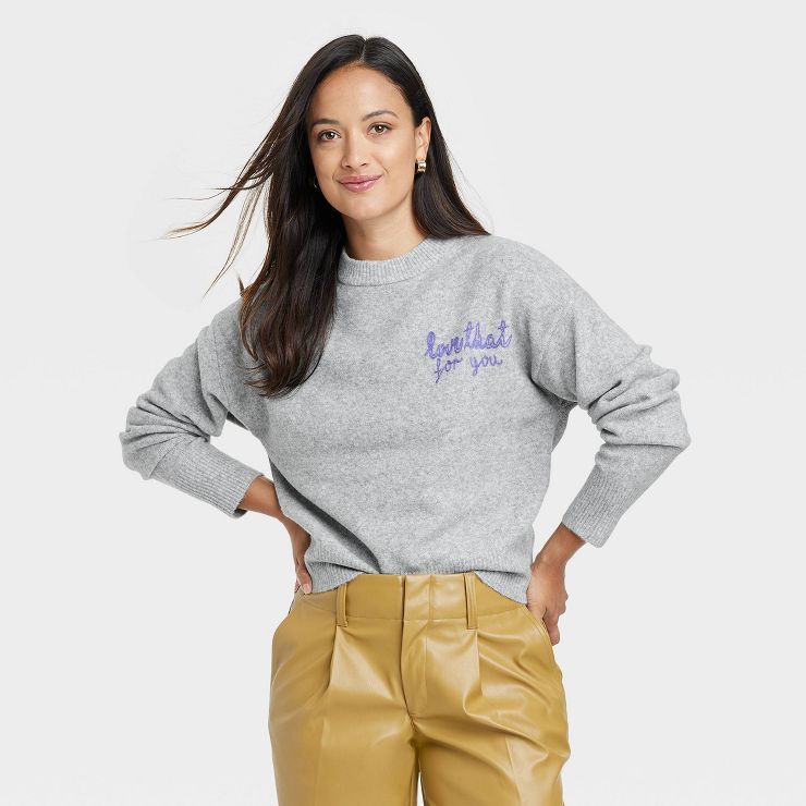 Women's Crewneck Slogan Sweater - A New Day™ | Target