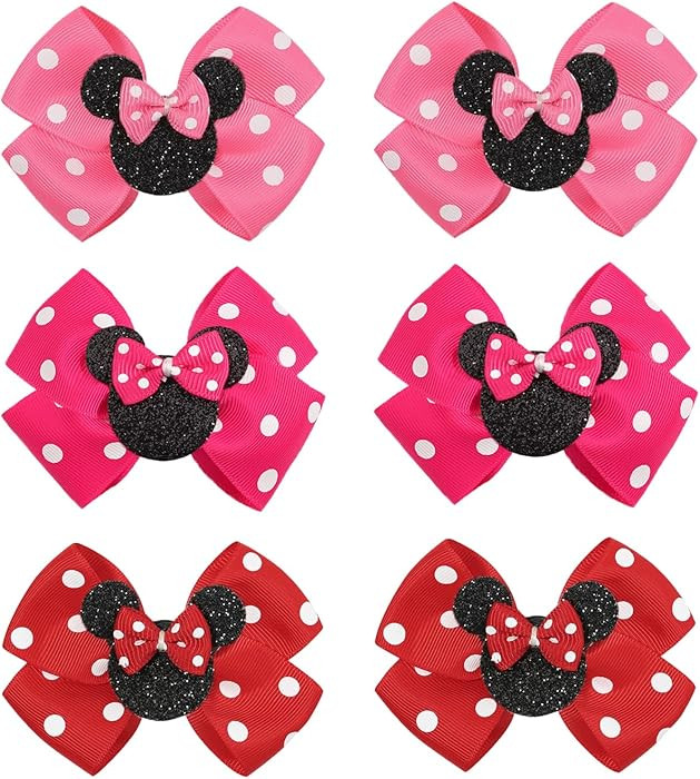 Ayesha Mouse Ears Hair Clips, 3 Inch Grosgrain Ribbon Mouse Bow Hair Clips for Girls, Hair Access... | Amazon (US)