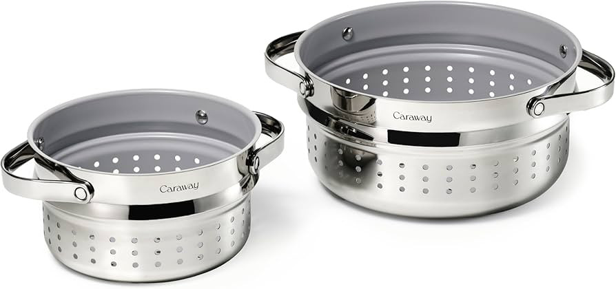 Caraway Steamer Duo - Stainless Steel Steamer with Handles - Non Stick, Non Toxic Coating - Steam... | Amazon (US)