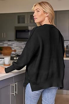 LILLUSORY Women's Oversized Batwing Sweaters 2024 Fall Outfits Crewneck Ribbed Knit Side Slit Tre... | Amazon (US)