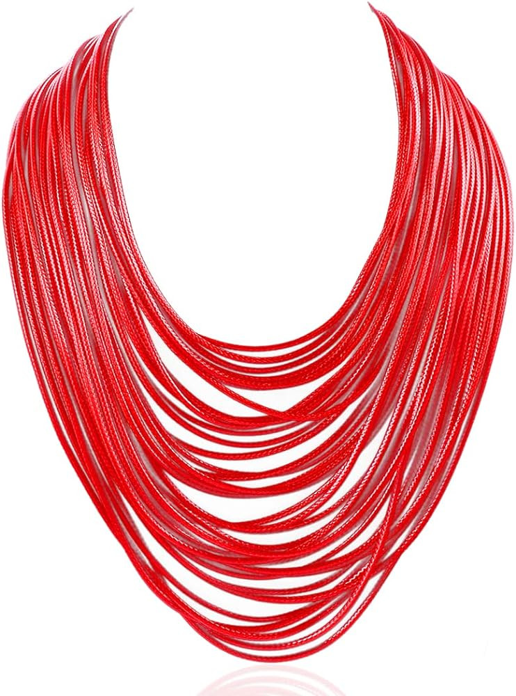 Necklace Women Fashion Bib Choker 36 Layers Wax Line Collar Statement Jewelry | Amazon (US)