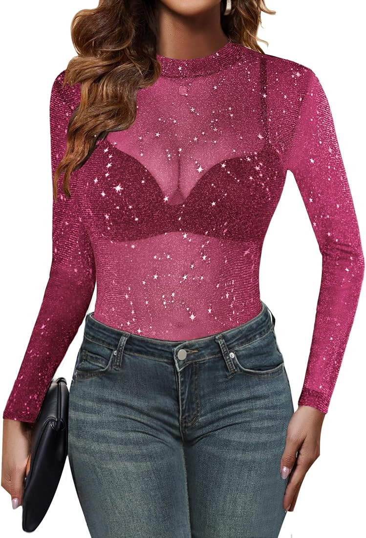 Zeagoo Mesh Top Women Long Sleeve Shirts See Through Party Layering Mock Neck 2024 Fall Sheer Und... | Amazon (US)