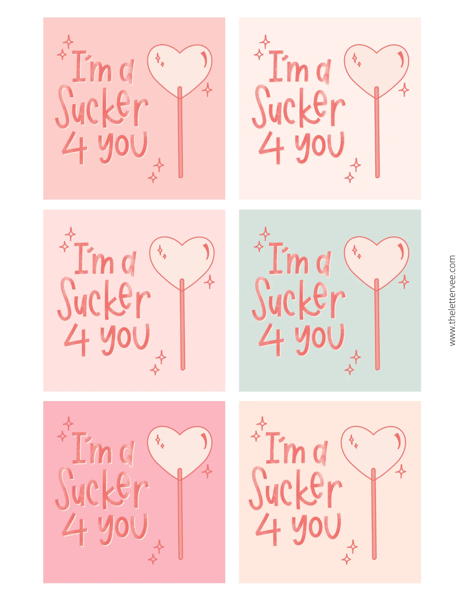 Sucker for you Valentines | Printable Valentines | The Letter Vee