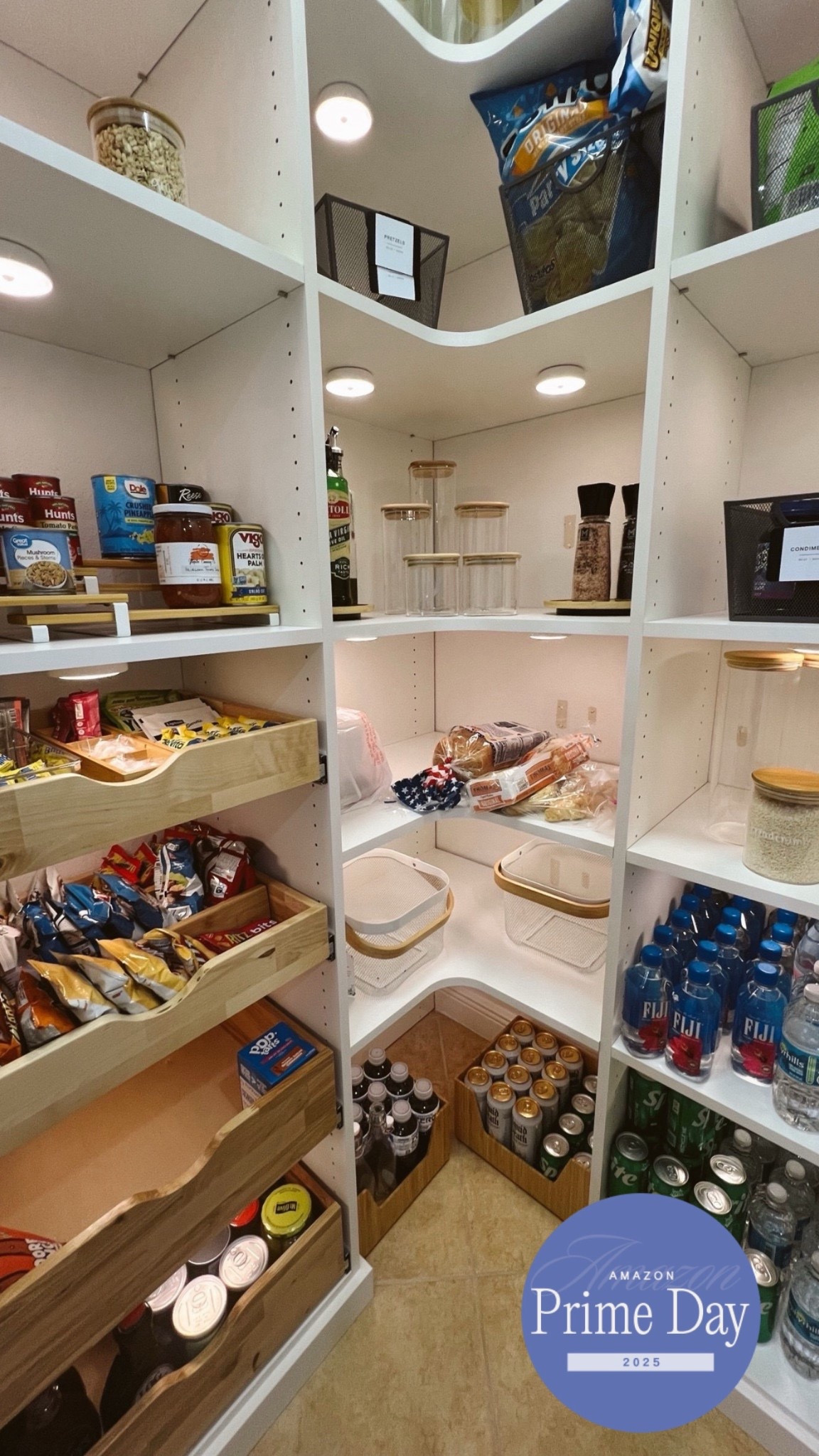 I literally could not be more obsessed with this pantry!! It’s pantry organization goals for real! All the pantry organizers are from Amazon and super affordable! went with glass jars with bamboo lids to store flour and pantry essentials, a bamboo tiered can holder, white baskets white bamboo handles to store and organize produce and added these super affordable puck lights that are rechargeable for under the shelves! They’re magnetic so super easy to take off and recharge and come with a remote control! Remote control pantry lights really are a game changer the pantry looks so luxe now!!

#LTKSaleAlert #LTKHome