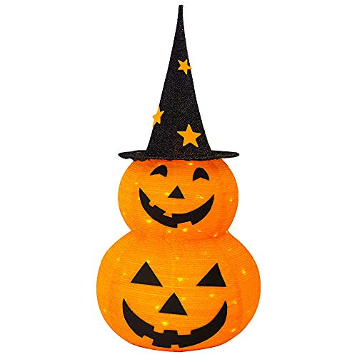 FUNPENY 3FT Halloween Collapsible Pumpkin Decorations, Pre-Lit Light Up 50 LED Pumpkin with Star Hat 8 Lighted Mode, Pop Up Jack-o-Lantern with Metal Stand for Indoor Outdoor Yard Holiday Decor | Amazon (US)