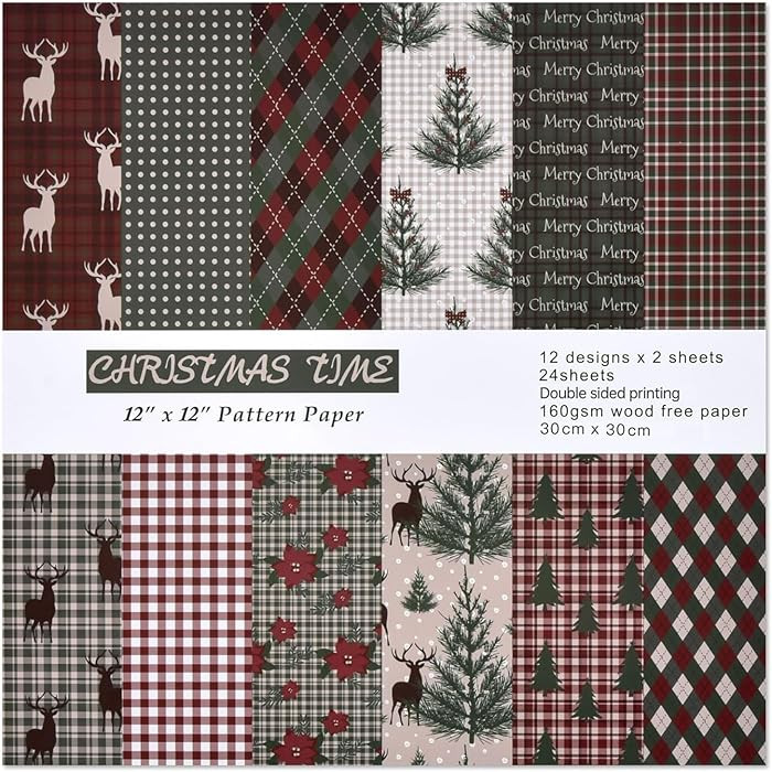 24 Sheets Christmas Scrapbook Paper, Double Sided Christmas Pattern Xmas Decorative Craft Paper f... | Amazon (US)