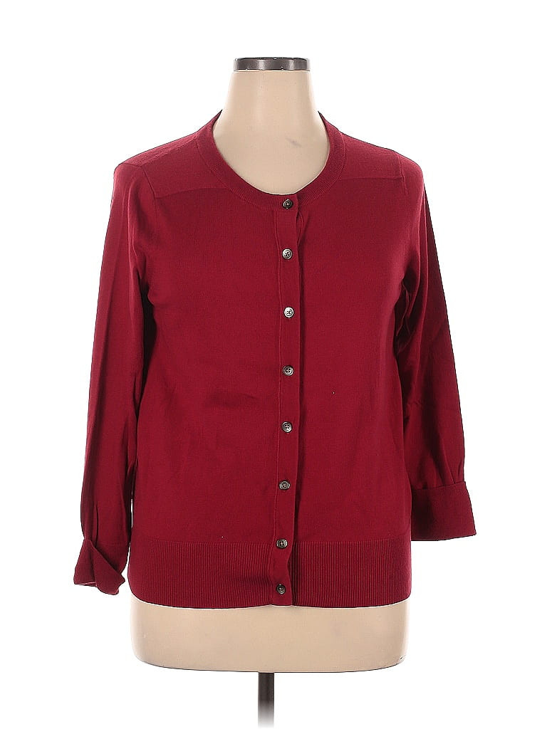 Eddie Bauer Cardigan Sweater: Burgundy Sweaters & Sweatshirts - Size X-Large Petite | ThredUp