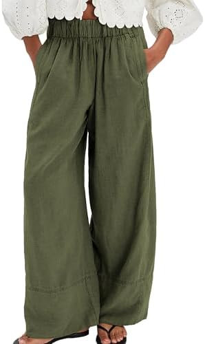 SeeLuNa Linen Pants for Women Cotton Baggy Boho Casual Palazzo Pants Wide Leg Long Lounge Trouser... | Amazon (US)