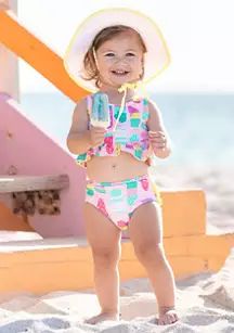 Toddler Girls 2 Piece Stripe Ruffled Tankini Swimsuit Set | Belk