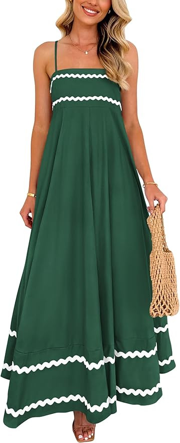 PRETTYGARDEN Women's 2025 Summer Flowy Maxi Dress Casual Sleeveless Spaghetti Strap Ruffle Beach ... | Amazon (US)