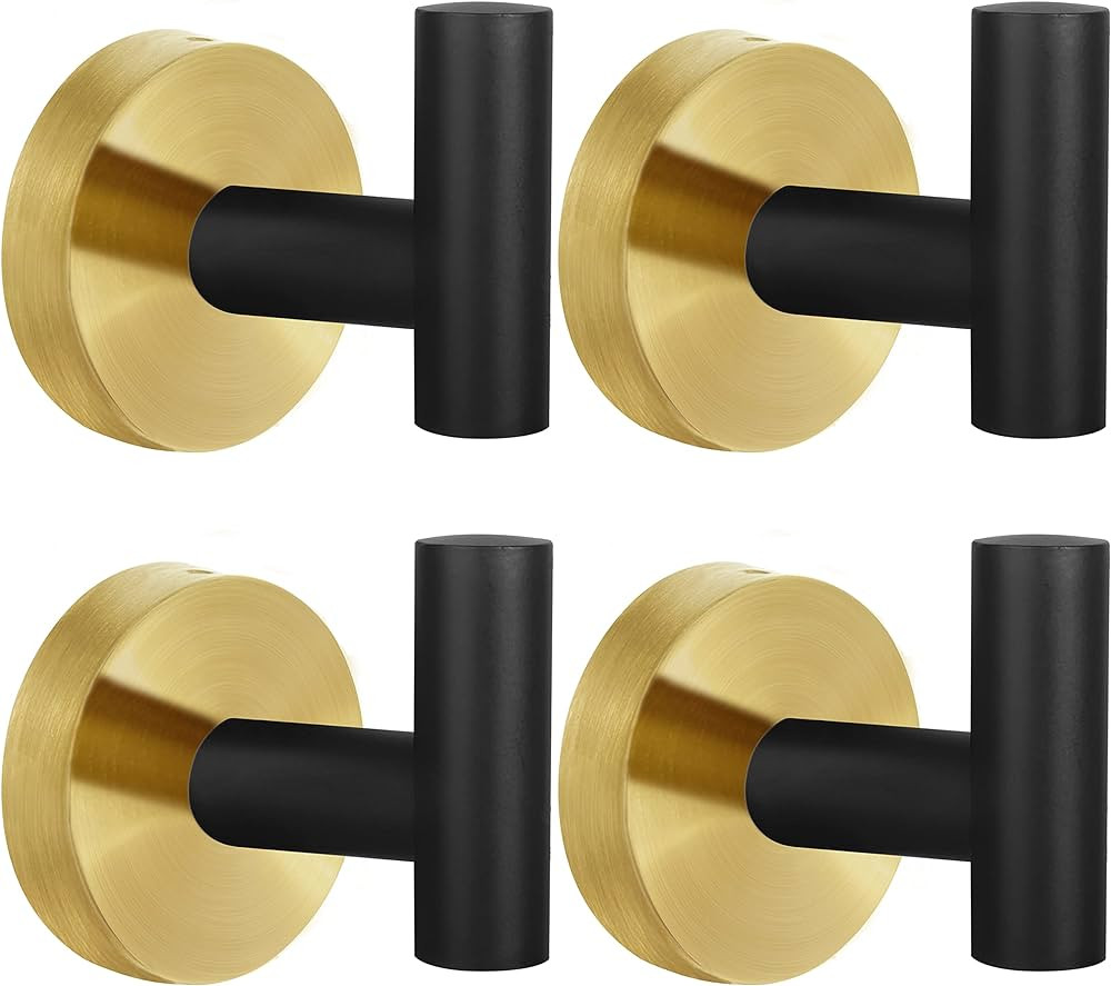 4 Pack Robe Towel Hooks Coat Hook Bathroom Black Gold Wall Hook Stainless Steel Heavy Duty Door H... | Amazon (US)