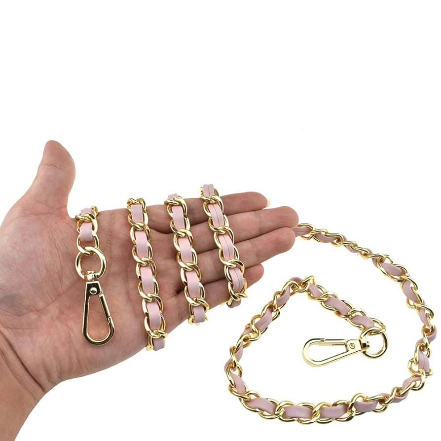 HAHIYO Metal Plus Synthetic Leather Purse Chain Strap Length 47.2 Inches Pink Gold for Shoulder C... | Amazon (US)