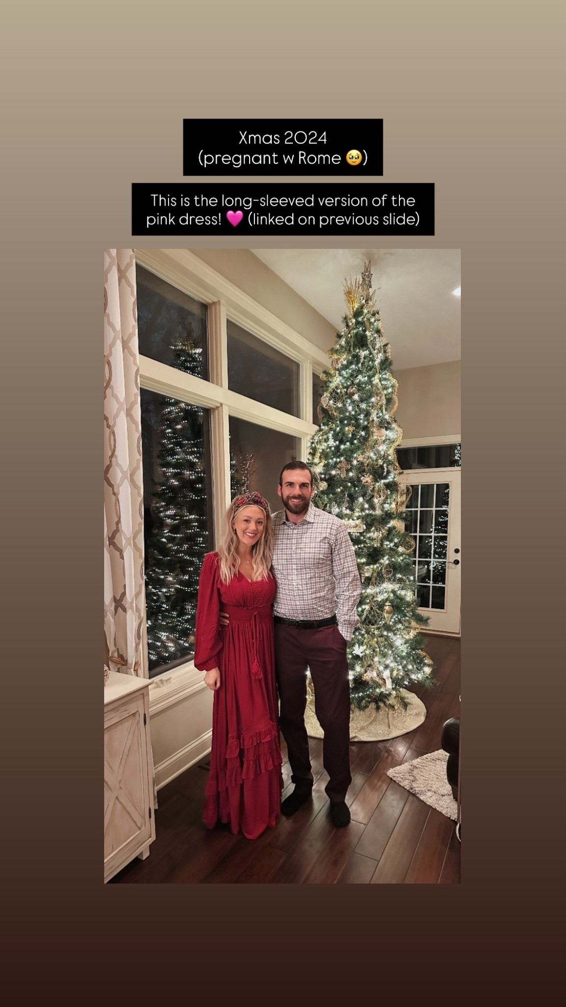 This is the long-sleeved version of the pink dress! 🩷 (linked on previous slide) Xmas 2024 (pregnant w Rome 🥹)

#LTKSaleAlert #LTKgrwm #LTKootd