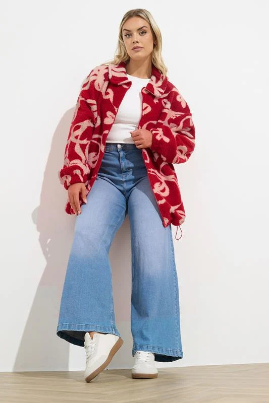 YOURS Plus Size Red Bow Print Fleece Jacket | Yours Clothing UK