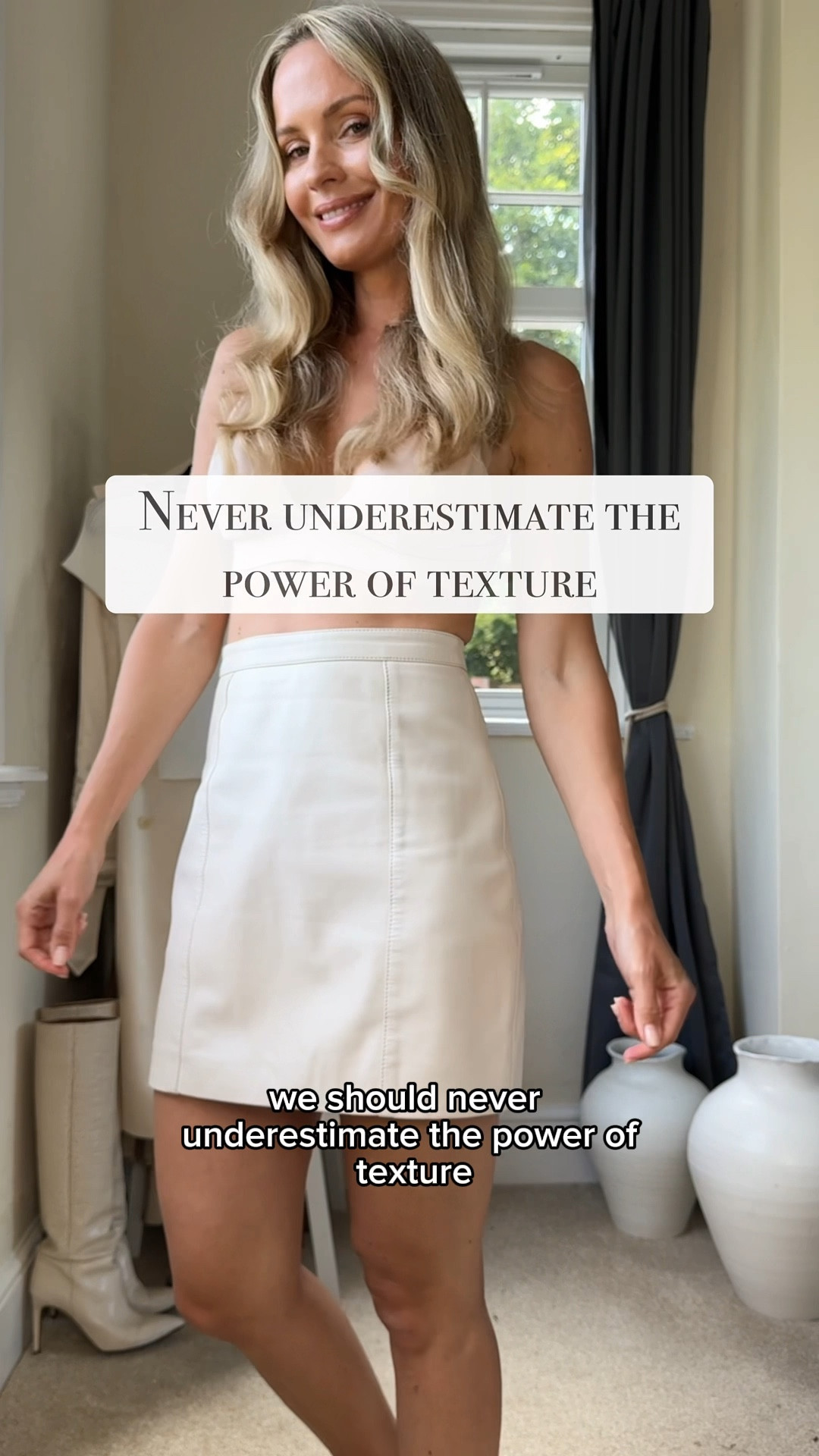 Never underestimate the power of texture 💪🏻

Texture can really make a look, especially if it’s tonal or monochrome. It can take something potentially boring and make it much more interesting.

The trick is to match softs with hards and sheen with matte. 

I love mixing materials like leather with big chunky knits and sheeny silks. The contrast will bring out the best in each fabric. 

Do you think about textures when you get dressed? 

🤍You can find the items I’m wearing in my link in bio, or just comment “link” and I will DM the links to you 🤍

#tessmontgomery #capsulewardrobe #stylingtip 

#LTKOver40 #LTKStyleTip #LTKShoeCrush