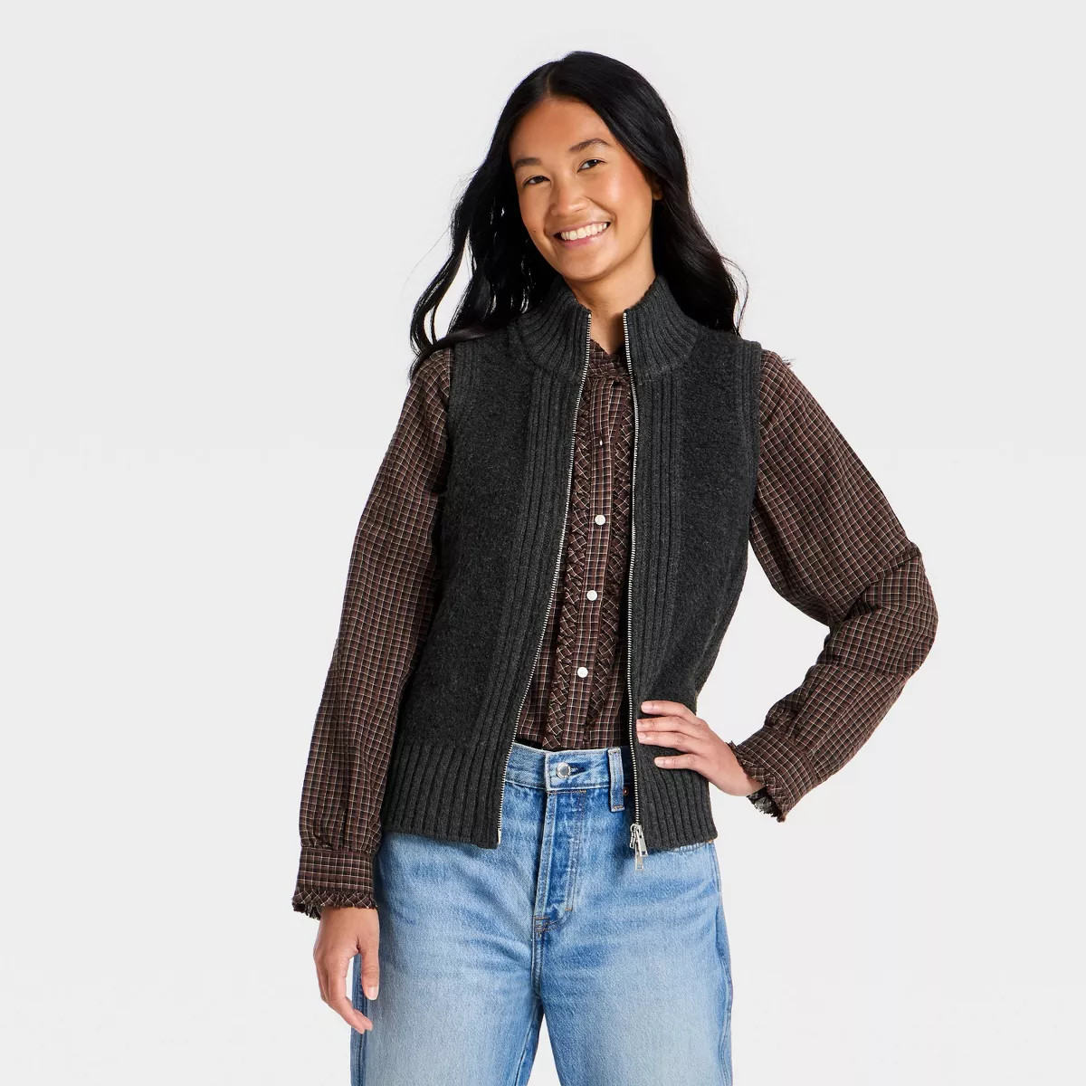 Women's Zip-Up Sweater Vest - Universal Thread™ Charcoal Gray M | Target