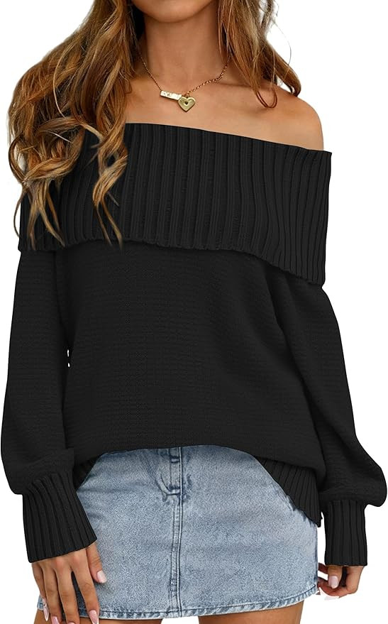 PRETTYGARDEN Womens Off The Shoulder Sweater Long Sleeve Tops Loose Knit Pullover Sweaters Fashio... | Amazon (US)