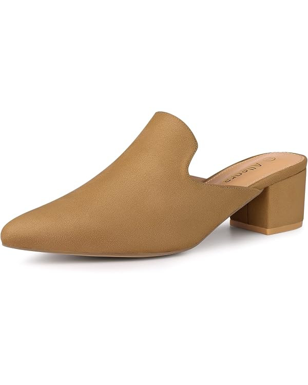 Allegra K Women's Slip on Pointed Toe Chunky Heels Slide Mules | Amazon (US)