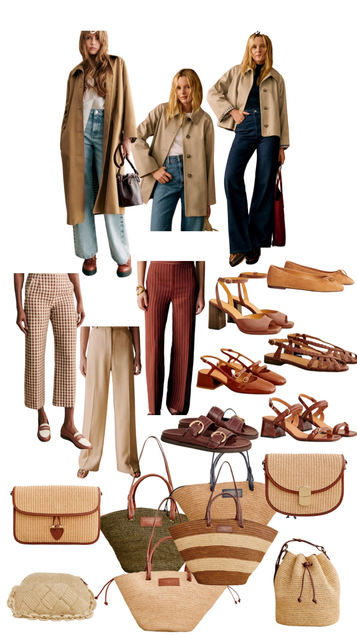 sezane, spring summer, investment pieces, trench coat, long trench coat, short trench coat, mini trench coat, checkered trousers, butter yelliw trousers, new season, sandals, mary jabe, mid range, straw bag, summer bag, tote bag, beach bag 

#LTKeurope #LTKSeasonal #LTKstyletip