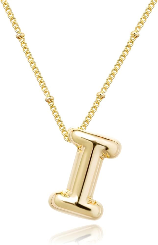 Gold Bubble Letter Necklace for Women, 14k Gold Plated Balloon Initial Letter Pendant Necklace Da... | Amazon (US)