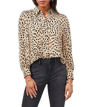 Vince Camuto Long Sleeve Leopard Print Button Front Blouse | Dillard's | Dillard's