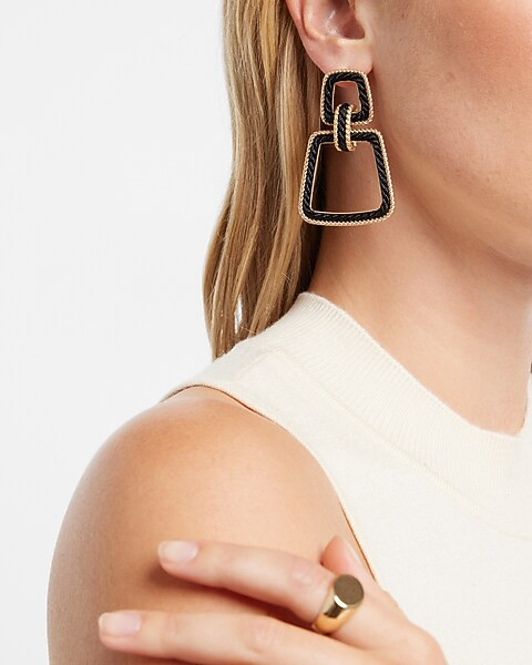 Black & Gold Yarn Doorknocker Earrings | Express
