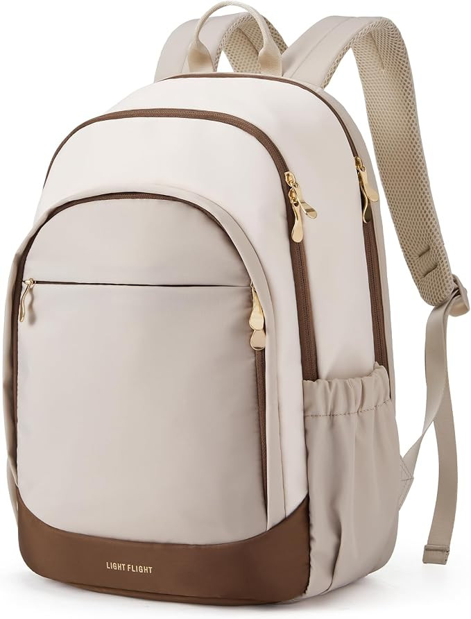 Travel Backpack for Women, 15.6 Inch, Beige+Brown | Laptop Backpack, USB Charging Hole, Water Res... | Amazon (US)