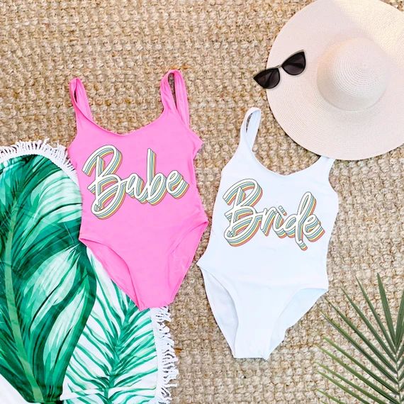 Bride Babes, Swimsuit, Bachelorette Party Swimsuits, Bridal Party Shirts, Bathing Suits, Bride to... | Etsy (US)