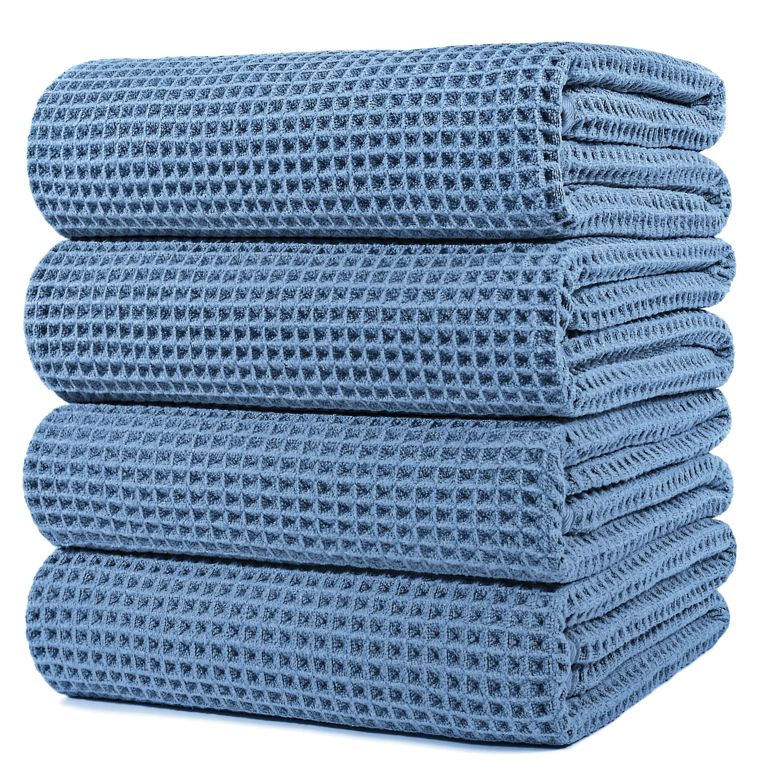 POLYTE Microfiber Oversize Quick Dry Lint Free Bath Towel, 60 x 30 in, 4 Pack (Blue, Waffle Weave... | Amazon (US)