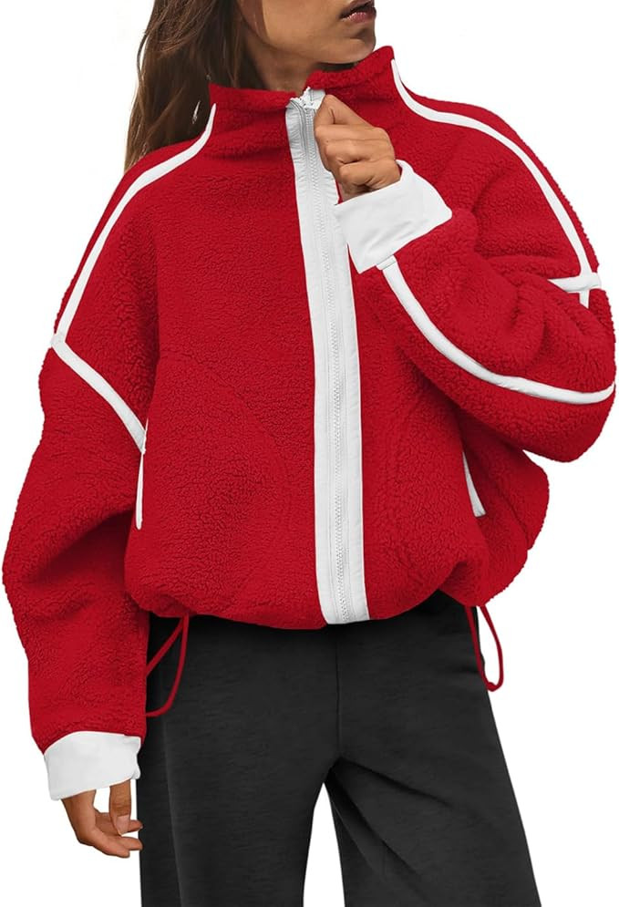 Womens Sherpa Fleece Jacket Zip Up Fuzzy Casual Oversized sweatshirts with Pockets Fall Winter Co... | Amazon (US)