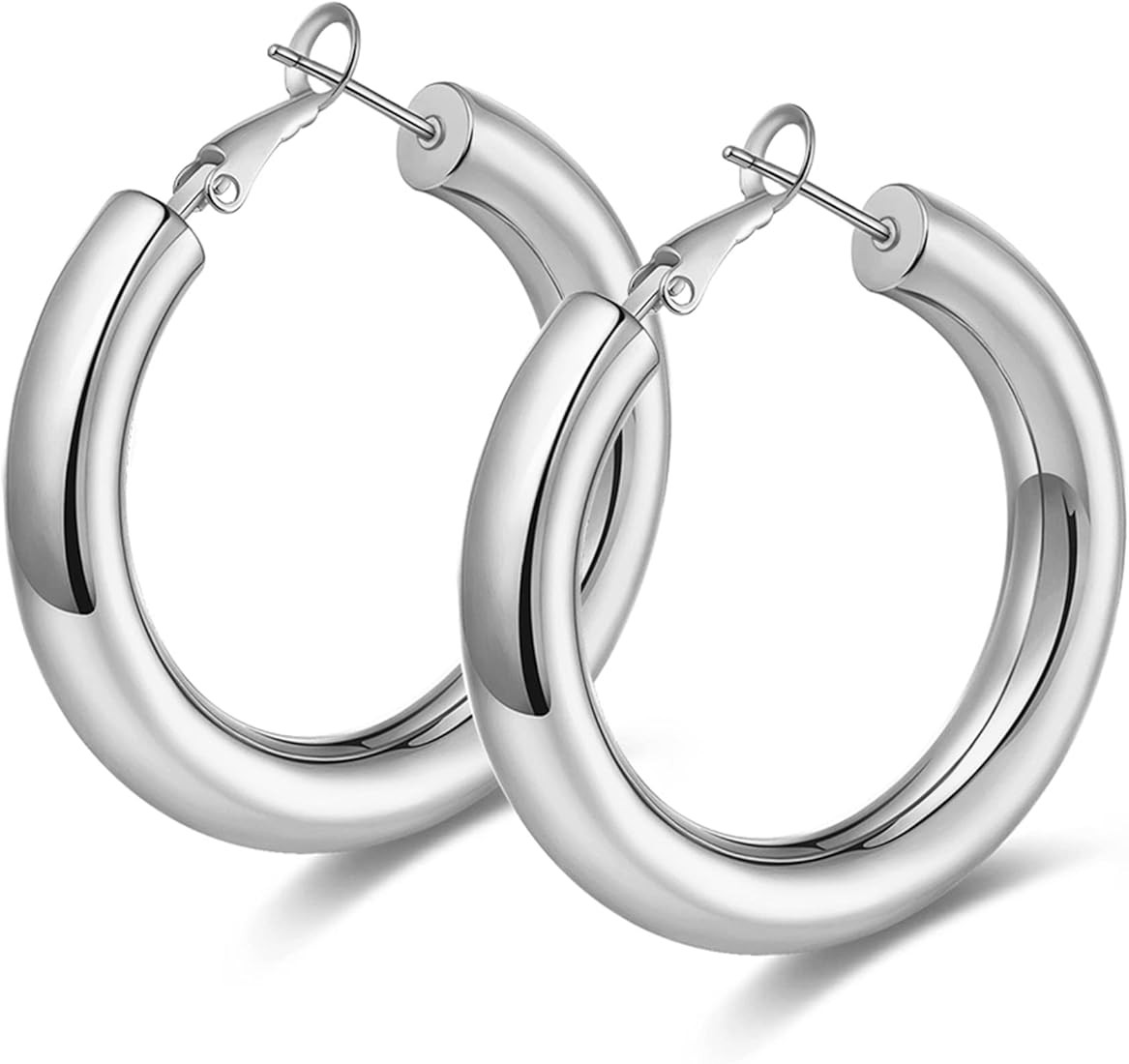 wowshow Thick Hoop Earrings Howllow 14K Gold Plated Gold Hoops for Women | Amazon (US)