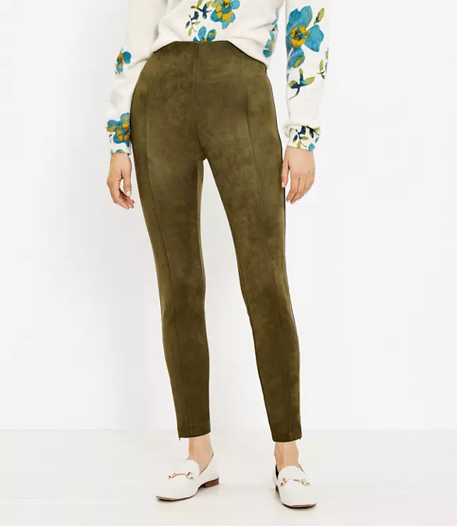 Ankle Zip Faux Suede Leggings | LOFT