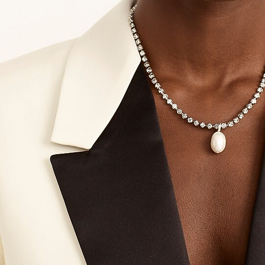 Tennis necklace with freshwater pearl charm | J. Crew US