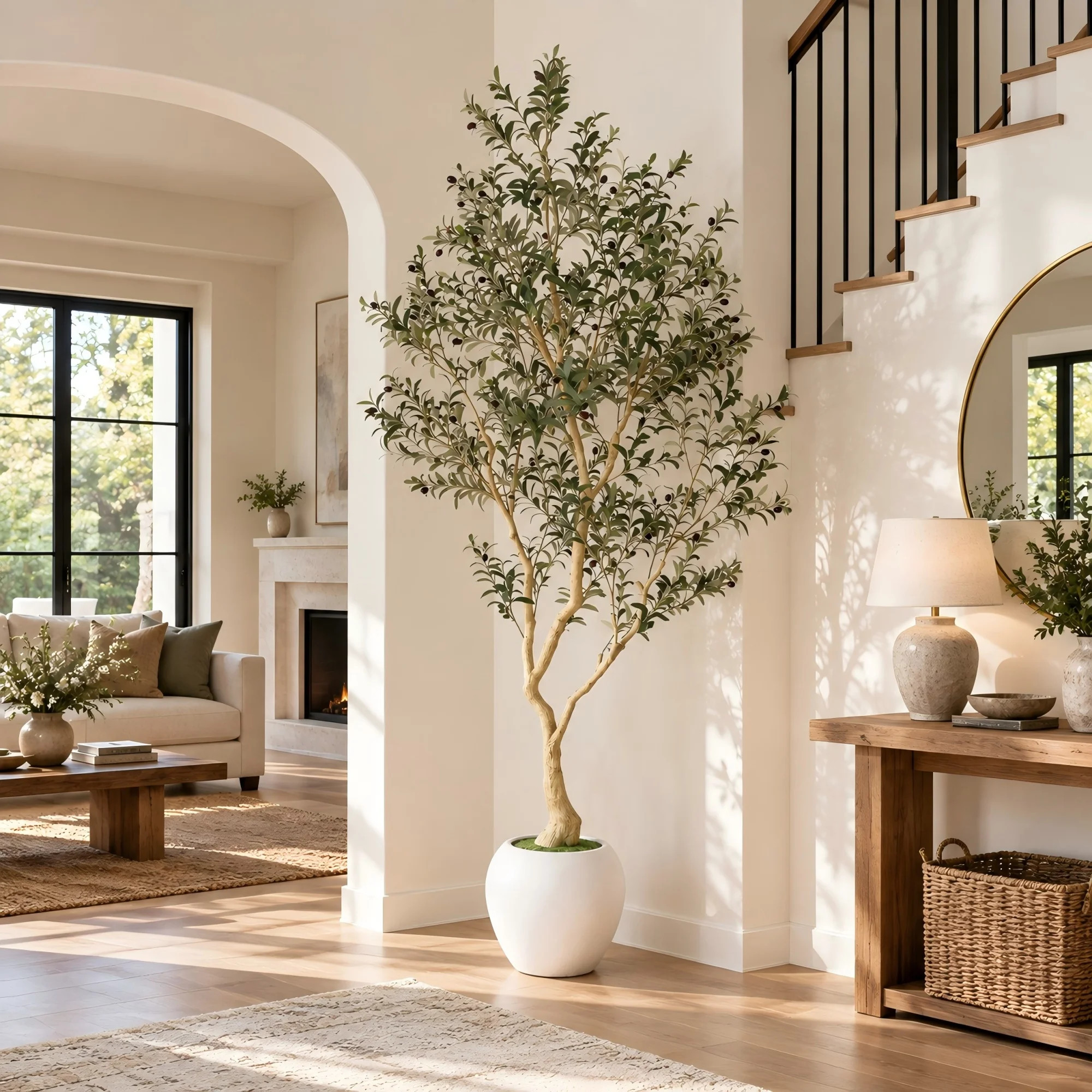 8.2FT Artificial Olive Tree with White Planter for Indoor Use | Wayfair North America