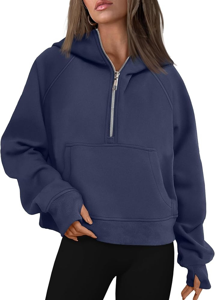 AUTOMET Half Zip Sweatshirts Cropped Hoodies Fleece Womens Quarter Zip Up Pullover Sweaters Fall Out | Amazon (US)