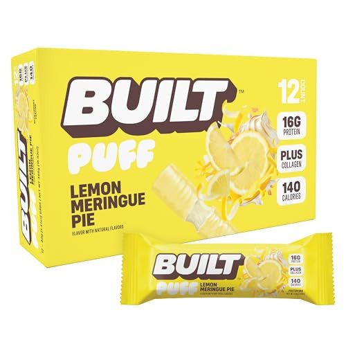 Built Bar Puff Protein Bars, Lemon Meringue Pie, Collagen, On-the-go Snacks, Gluten Free, 12 Pack | Amazon (US)