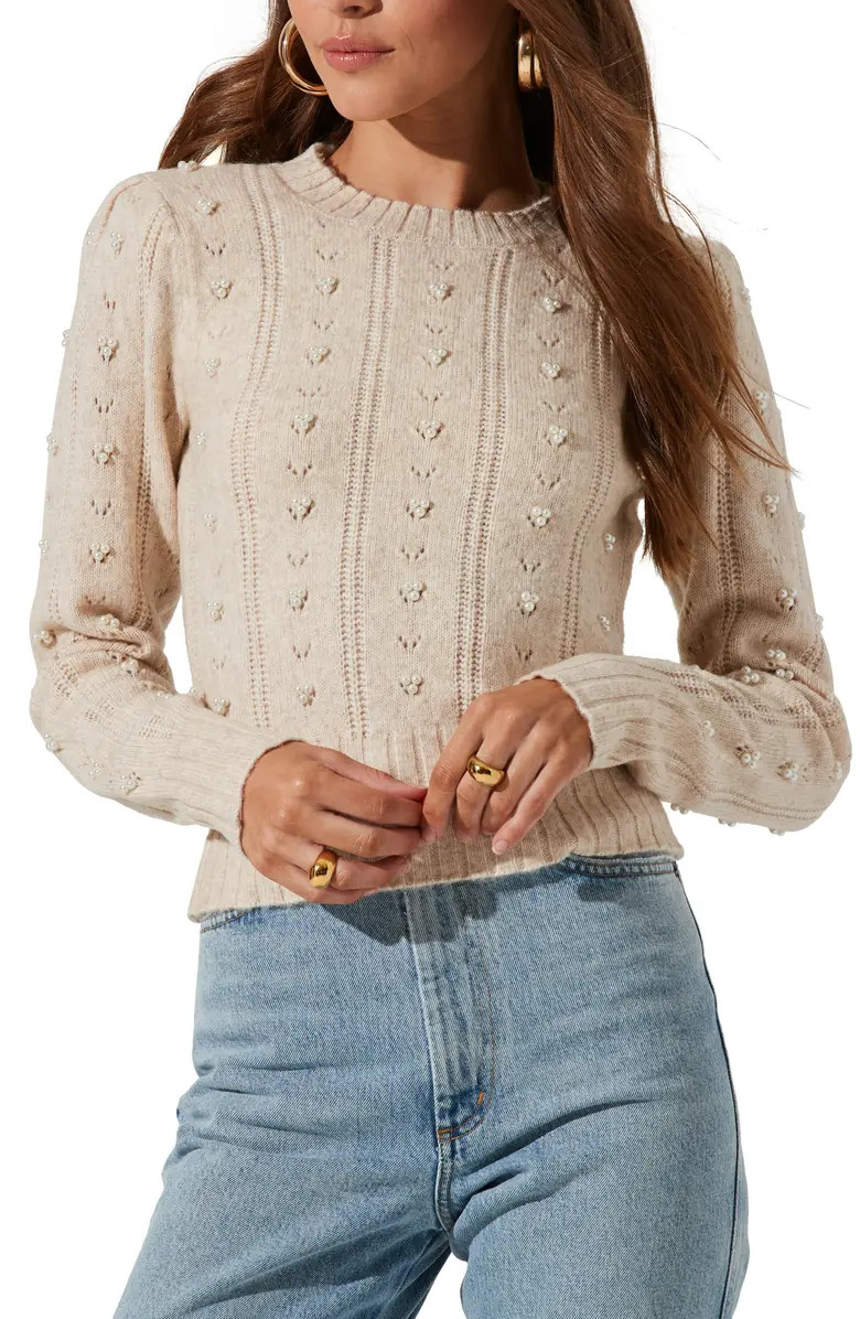 ASTR the Label Beaded Pointelle Sweater | Nordstrom | Nordstrom