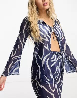 4th & Reckless sorrel sheer tie front top in navy zebra print - part of a set | ASOS | ASOS (Global)