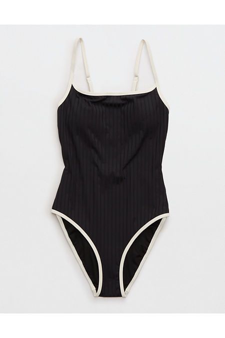Aerie Wide Rib Scoop One Piece Swimsuit | American Eagle Outfitters (US & CA)