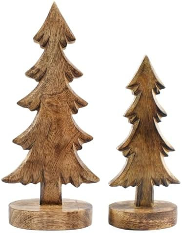 AuldHome Design Wooden Christmas Trees (Set of 2, Natural); Tabletop Handmade Wood Trees w/Rectan... | Amazon (US)