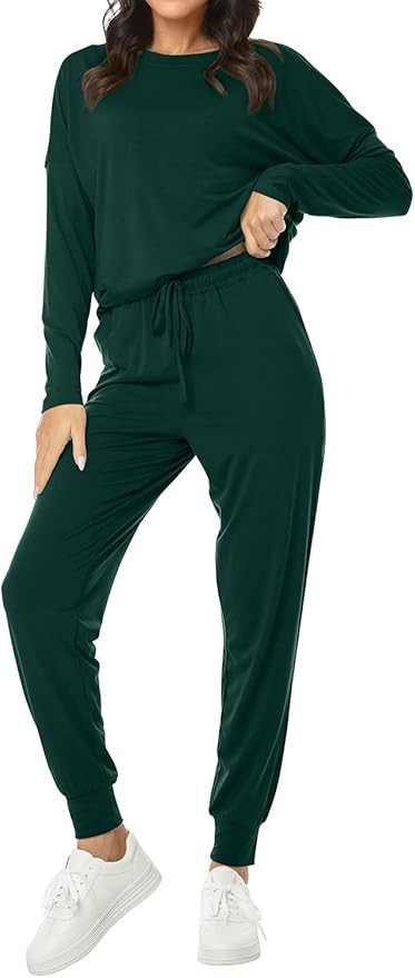 DouBCQ Womens Two Piece Outfit Long Sleeve Sleepwear and Lounge Pants Pajamas Set | Amazon (US)