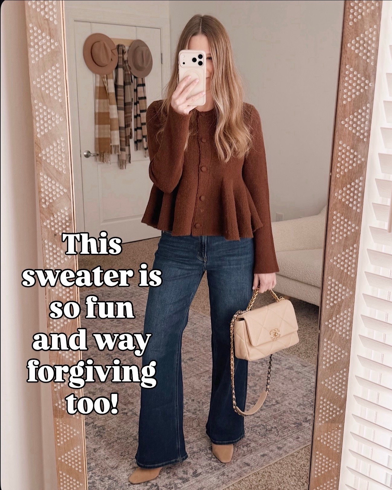 This sweater is so fun and surprisingly forgiving. The peplum shape gives it movement without clinging, and it’s one of those pieces that instantly makes jeans feel more styled.

brown peplum sweater, flattering fall sweater, forgiving sweater top, casual date night outfit, neutral fall outfit ideas, sweater with jeans, affordable boutique style, women fall fashion, everyday elevated look

#LTKHoliday #LTKWorkwear #LTKFindsUnder100