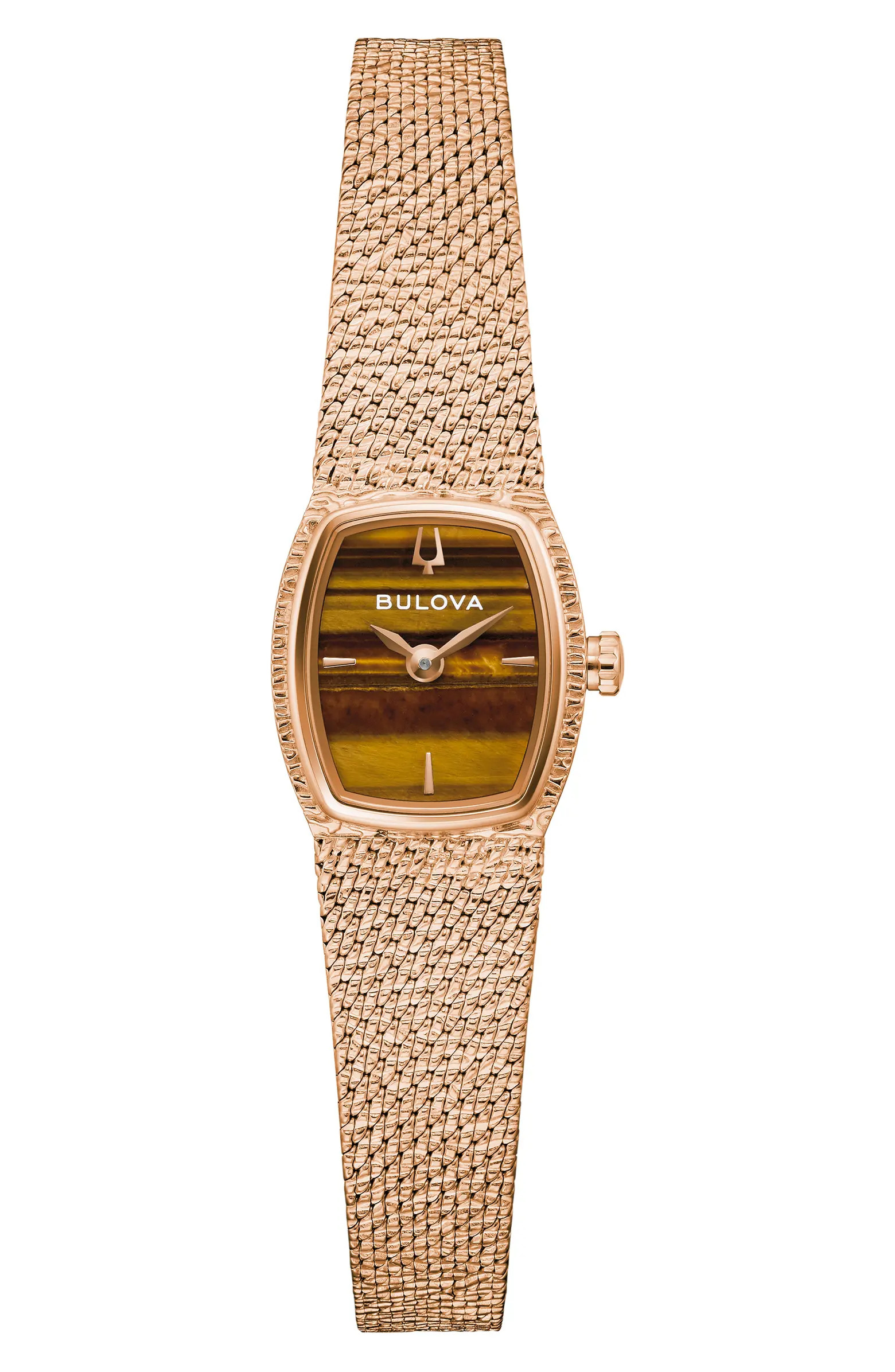 Goddess of Time Tiger's Eye Mesh Strap Tonneau Watch, 17mm | Nordstrom