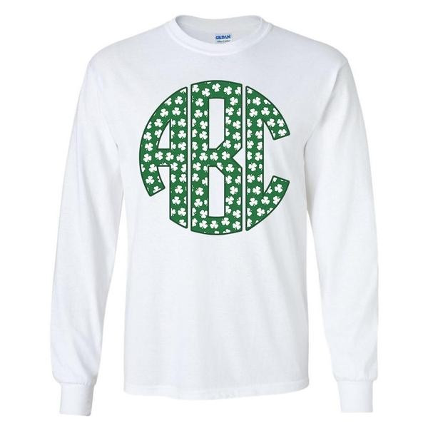 Monogrammed 'Shamrock Pattern' Big Print Basic Long Sleeve T-Shirt | United Monograms