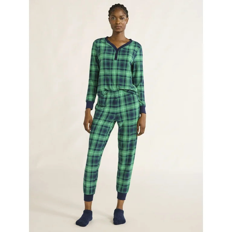Joyspun Women's Velour Waffle Henley Sleep Top, Jogger Pants and Socks Pajama Set, 3-Piece, Sizes... | Walmart (US)
